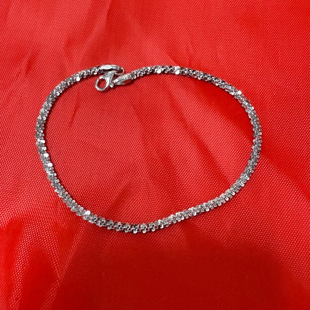 8" 925 Sterling Silver Twisted Rock Bracelet – Rhodium Finish